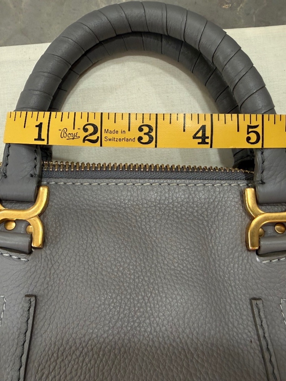 Chloe Gray Mini Marcie Leather Top-Handle Crossbody with Gold Hardware - Picture 7 of 15